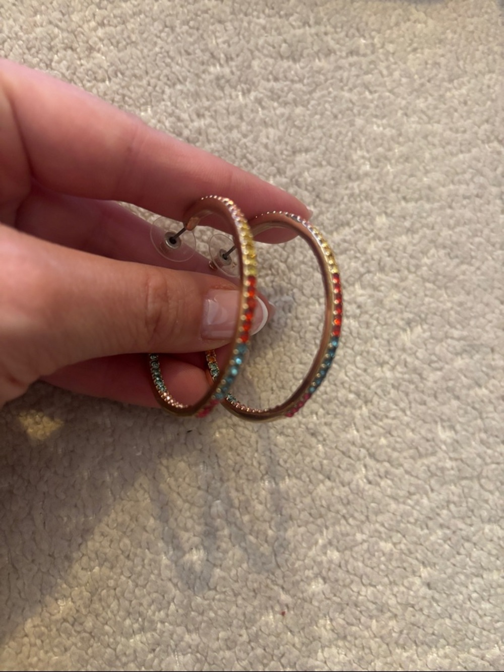 Gold-Tone Multicolor Crystal Hoop Earrings
